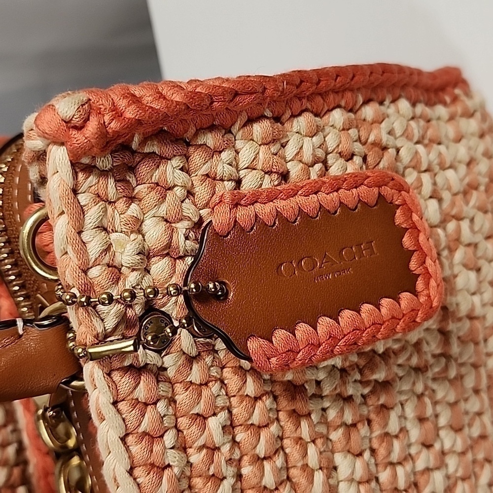 Coach Orange and Cream Woven Straw Tote - Picture 7 of 16